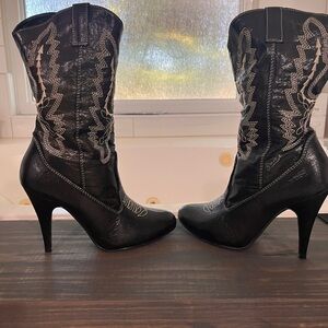 Black Western-Style Heeled Boots